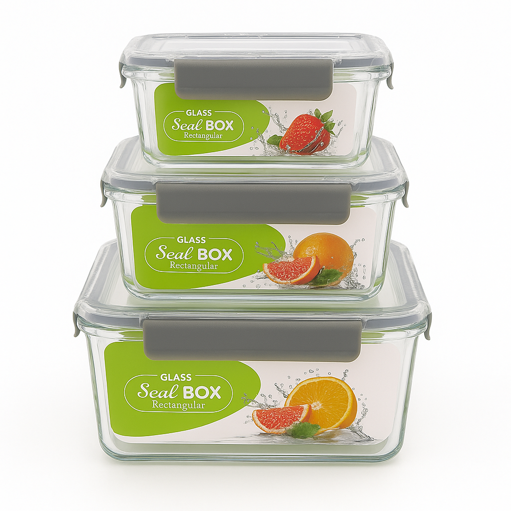 3-Piece Rectangle Airtight Acrylic Food Storage Container Set | Leakproof, BPA-Free & Stackable | Ideal for Kitchen, Fridge & Pantry