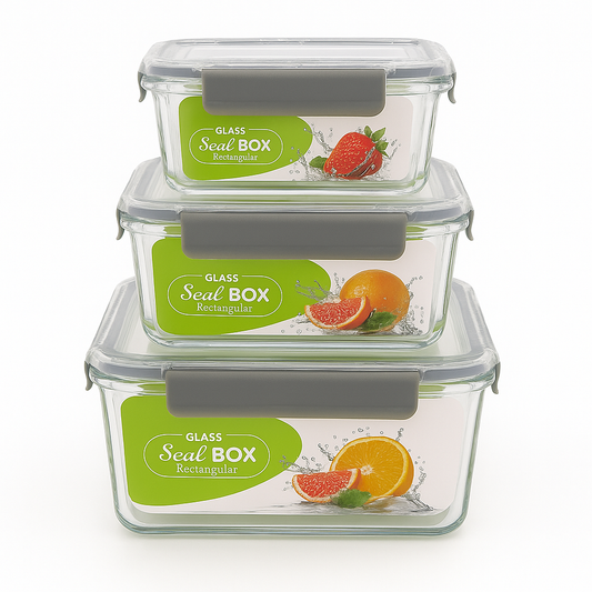 3-Piece Rectangle Airtight Acrylic Food Storage Container Set | Leakproof, BPA-Free & Stackable | Ideal for Kitchen, Fridge & Pantry