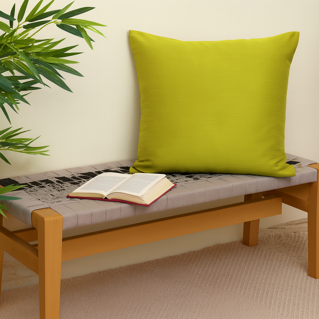 Lime Green Cotton Silk Cushion Cover 18x18 – Vibrant Plain Decorative Throw Pillow for Sofa, Bed & Living Room - Habitt