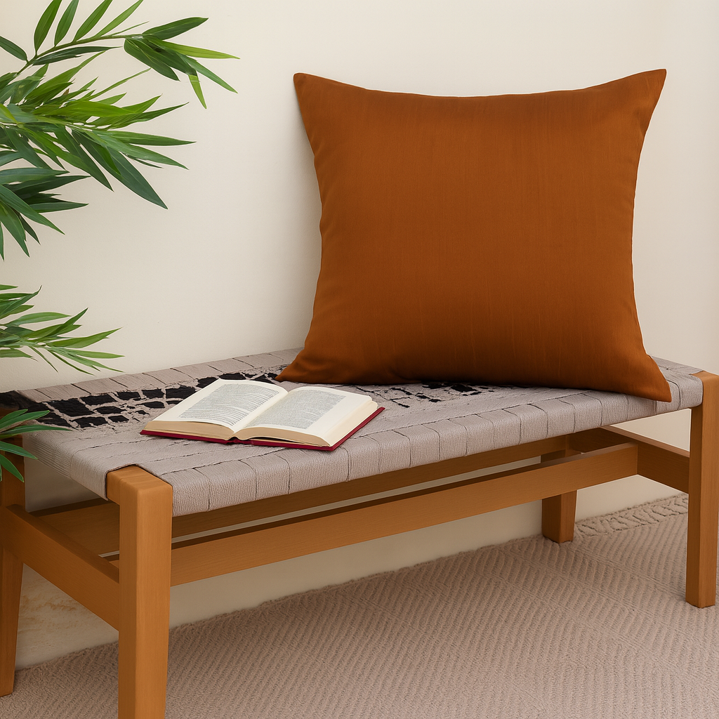 Golden Brown Raw Silk Cushion Cover 18x18 – Luxurious Handcrafted Throw Pillow for Living Room & Bedroom