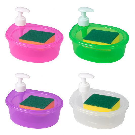 Plastic Soap Dispenser with Sponge Holder – Assorted Colors Kitchen Sink Organizer