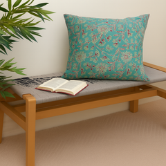 Naqsh Cotton Cushion Cover – 18x18 Inch Floral Teal Decorative Throw Pillow Case