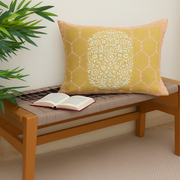 Zareen Cushion Cover 12x18 – Yellow Floral Block Print Cotton Lumbar Pillow - Habitt