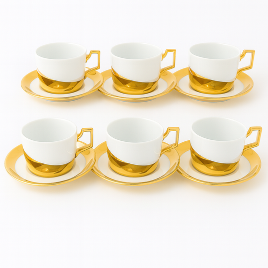 12Pcs 6 person Cup & Saucer Set 220ml – White & Gold