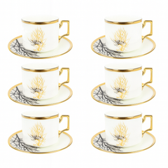 12Pcs 6 person Cup & Saucer Set – White & Gold (Tree Design)