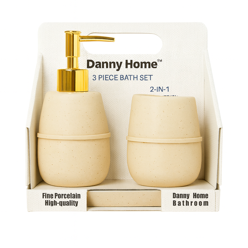3 Pcs Bathroom Accessory Set – Soap Dispenser, Tumbler & Soap Dish - Habitt