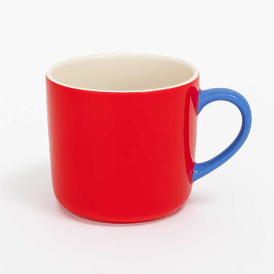 1pc Ceramic Coffee Mug – Color Variants with Red, Blue & Orange Handles – Stylish Tea & Coffee Cups