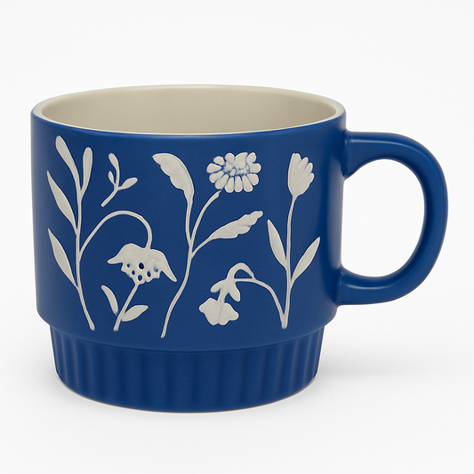 1 pc Ceramic Floral Mug – Blue, Yellow, Green & Maroon Variants – Large Coffee & Tea Cups