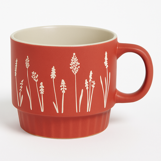 1 pc Ceramic Floral Mug – Large Coffee & Tea Cups Maroon