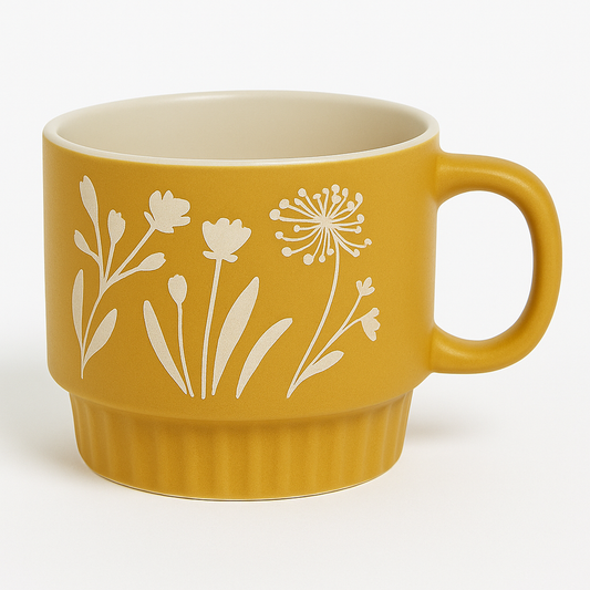 1 pc Ceramic Floral Mug – Blue, Yellow, Green & Maroon Variants – Large Coffee & Tea Cups