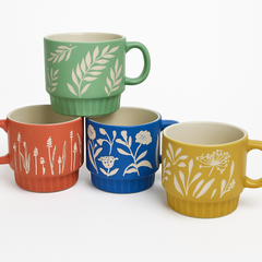 1 pc Ceramic Floral Mug – Blue, Yellow, Green & Maroon Variants – Large Coffee & Tea Cups