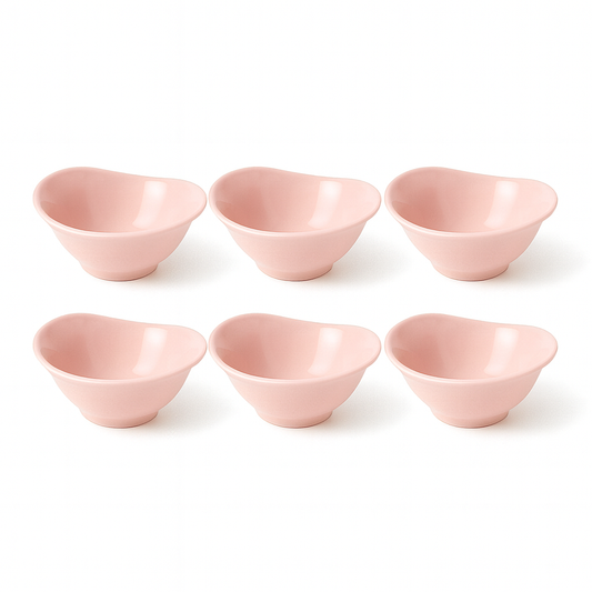 6 Pcs  Solecasa Pink Ceramic Bowl Set – Stylish Small Bowls for Snacks, Sauces & Sides