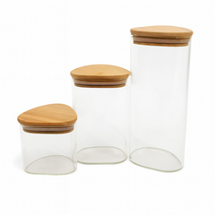 1Pc Glass Jar with Wooden Lid – Airtight Kitchen Storage Container (Small, Medium, Large)