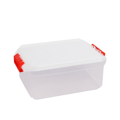 1pc Large Plastic Storage Box with Locking Lid – 4500ml Food-Grade Container (Red & Transparent)