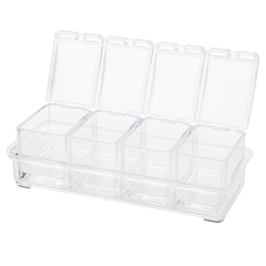 Crystal Seasoning Box – Transparent Spice Organizer with 4 Compartments & Lids for Kitchen Storage