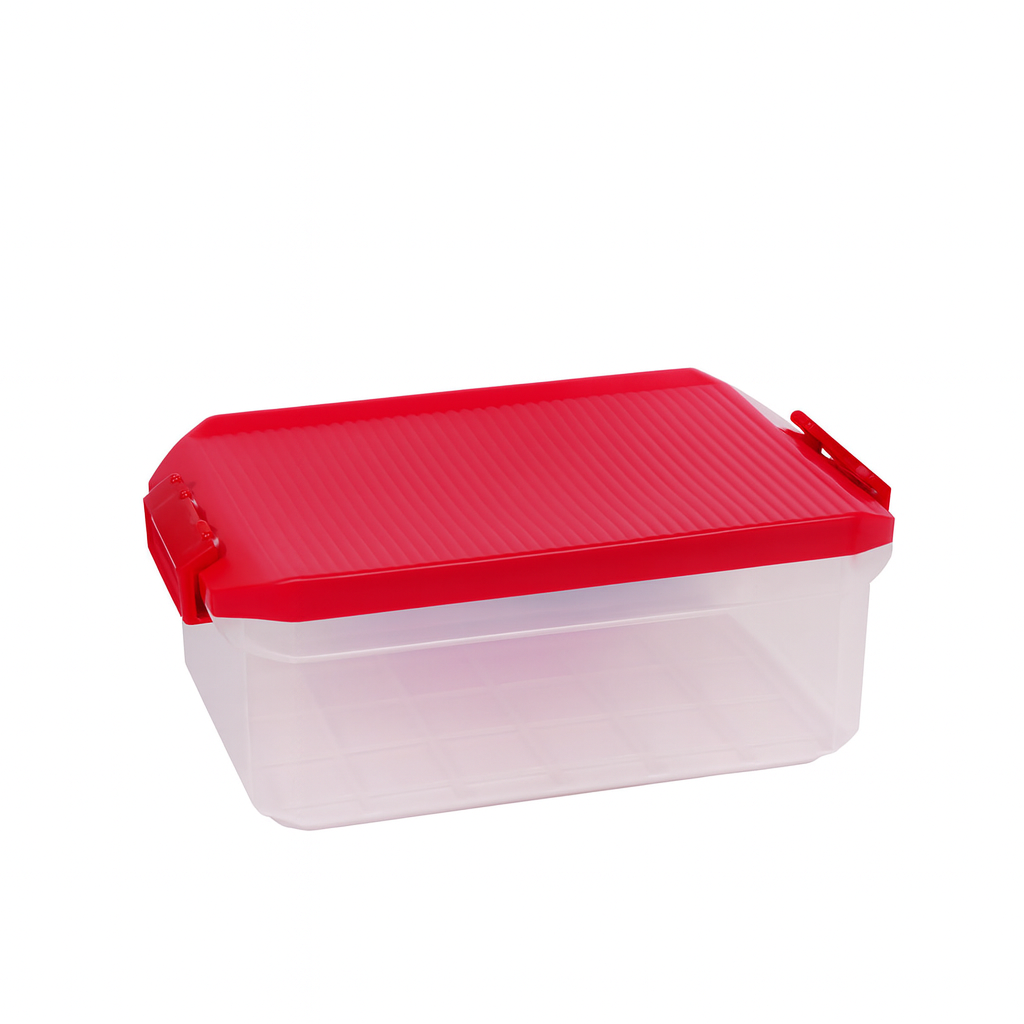 1pc Large Plastic Storage Box with Locking Lid – 4500ml Food-Grade Container (Red & Transparent)