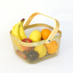 Fruit Basket with Bamboo Handle – 10 × 8 Inch (Gold)