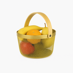 Fruit Basket with Bamboo Handle – 10 × 7 Inch (Gold)