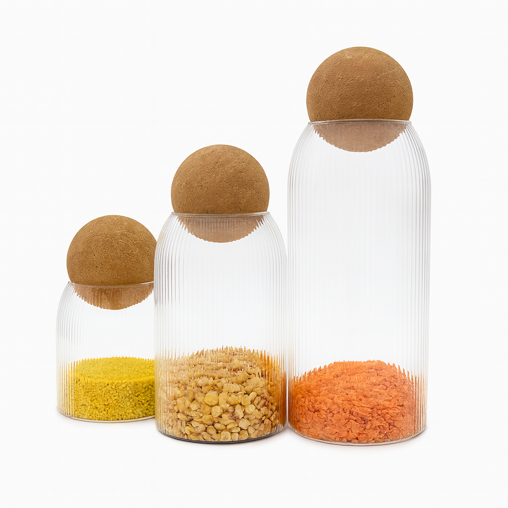 3 Pcs Glass Jar Set with Cork Lid – Airtight Kitchen Storage Containers (KDJ-04)