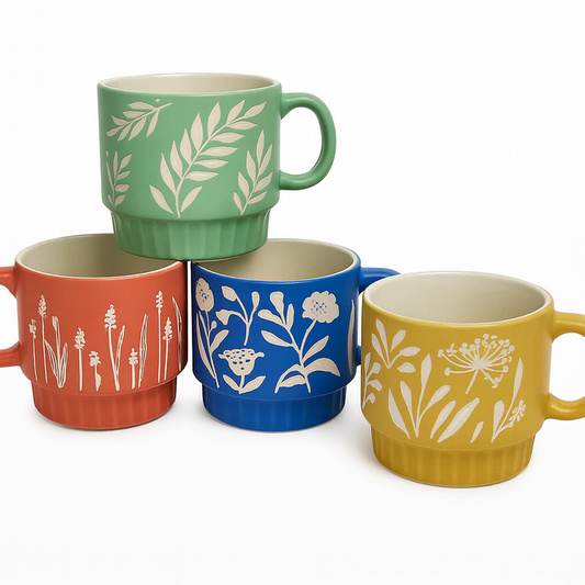 1 pc Ceramic Floral Mug – Blue, Yellow, Green & Maroon Variants – Large Coffee & Tea Cups