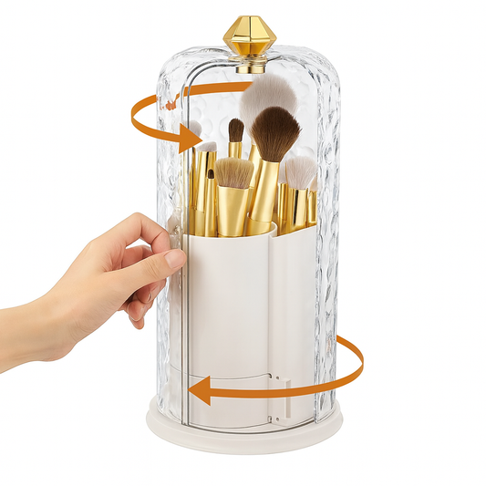 1Pc Rotating Makeup Brush Holder with Cover – Dustproof Cosmetic Organizer