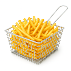 Large Flat Fries Strainer – Silver & Black Stainless Steel Mesh Basket