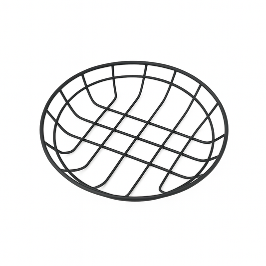 Round Flat Fries Strainer – Black & silver Stainless Steel Mesh Basket