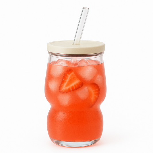 Clear Iced Tea Glass with Lid & Straw – Large Curved Drinking Jar