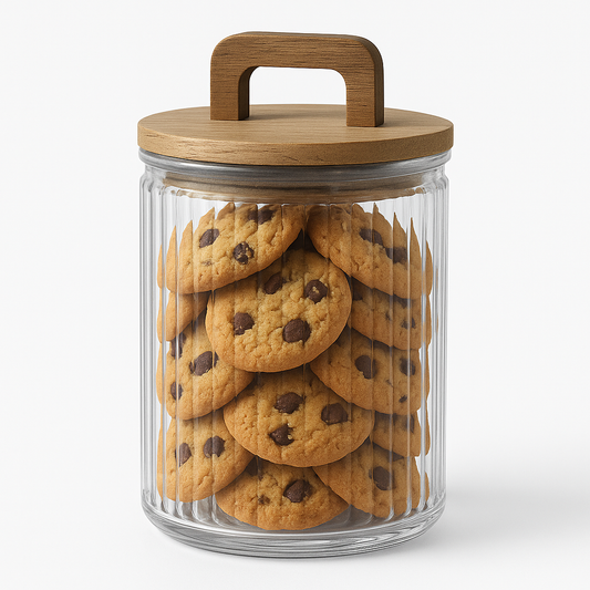 Small Lining Glass Storage Jar with Wooden Handle Lid – Transparent Container