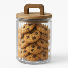 Small Lining Glass Storage Jar with Wooden Handle Lid – Transparent Container