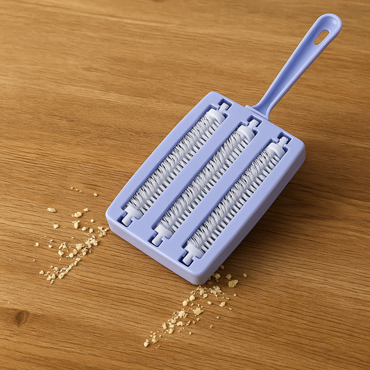 Handled Triple Crumb Brush — 3-Roller Table & Surface Cleaner for Crumbs & Dust