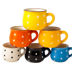 Pack of 6 – Small Ceramic Polka Dot CupS Set | Colorful