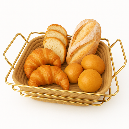 Rectangular Bread Basket – Woven Design with Golden Frame