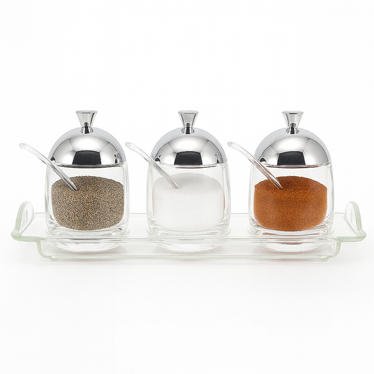 Elegant 3-Piece Jam Jar Set with Tray & Spoons – TAW-30-T