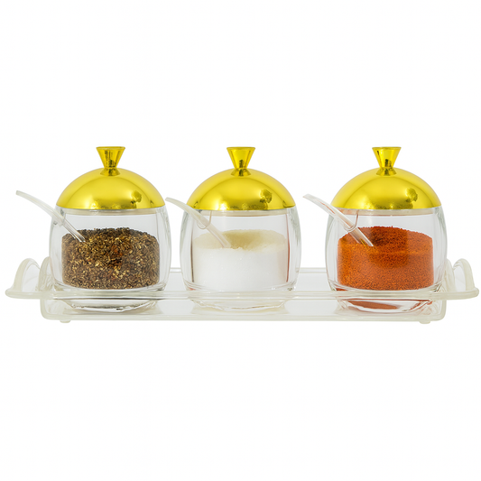 Elegant 3-Piece Jam Jar Set with Tray & Gold Lids – TAW-30-U