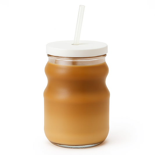 Clear Iced Tea Glass with Lid & Straw – Large Transparent Drinking Jar