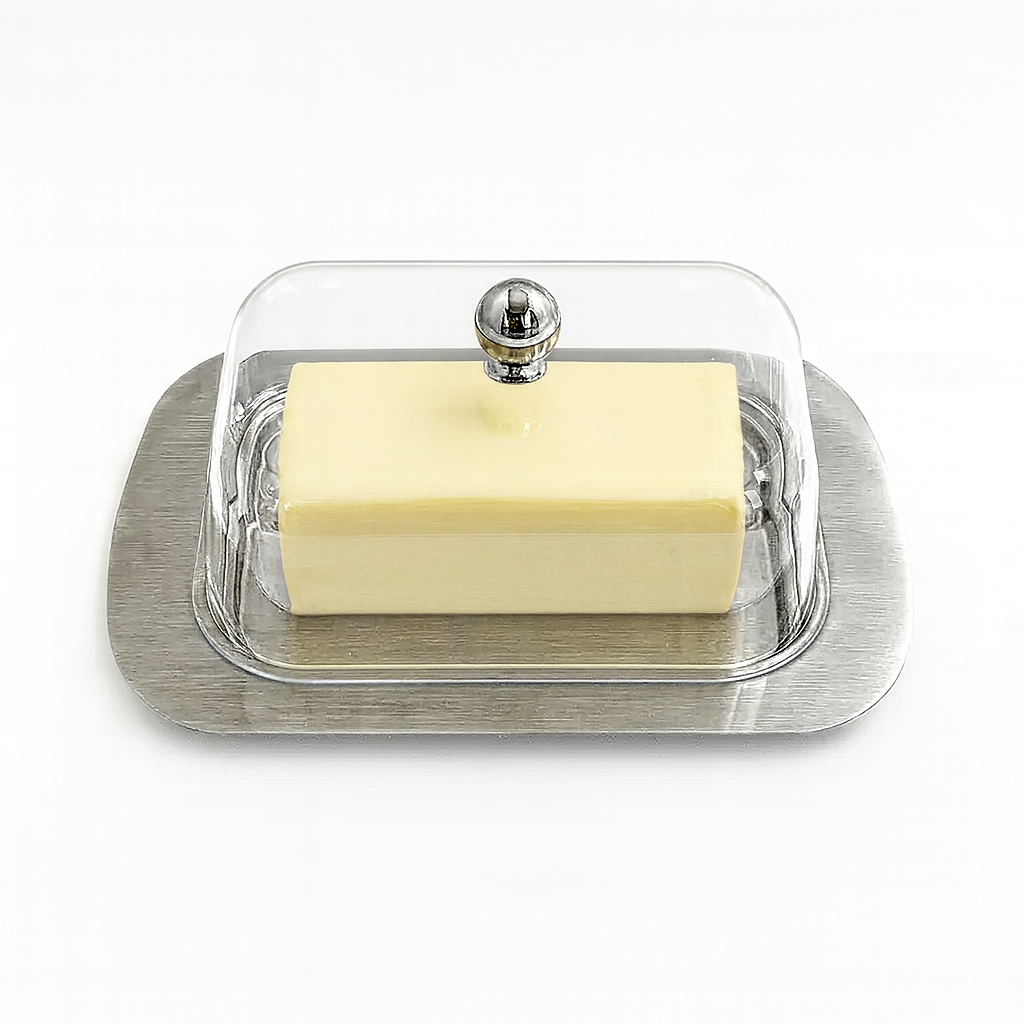 Stainless Steel Butter Dish with Clear Lid – Elegant Tabletop Butter Dish