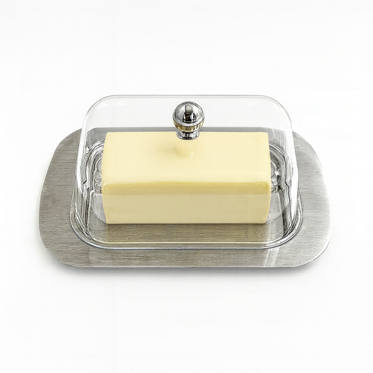 Stainless Steel Butter Dish with Clear Lid – Elegant Tabletop Butter Dish