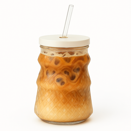 Clear Iced Tea Glass with Lid & Straw – Large Textured Drinking Jar