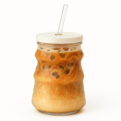 Clear Iced Tea Glass with Lid & Straw – Large Textured Drinking Jar - Habitt