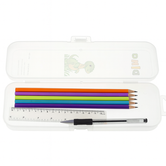 Dino Multi‑Box – Transparent Stationery Storage Case for Kids & School Supplies