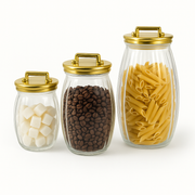 3 Pcs Sealed Storage Jars with Vertical Stripes & Handles – Variants: Gold, Rose Gold, Silver - Habitt