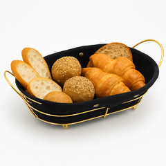 Oval Bread & Storage Basket – Black Fabric with Golden Frame