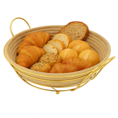 Round Bread Basket – Woven Design with Golden Frame