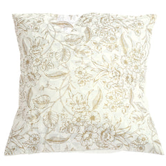 White Floral Golds Cushion Cover 18x18"