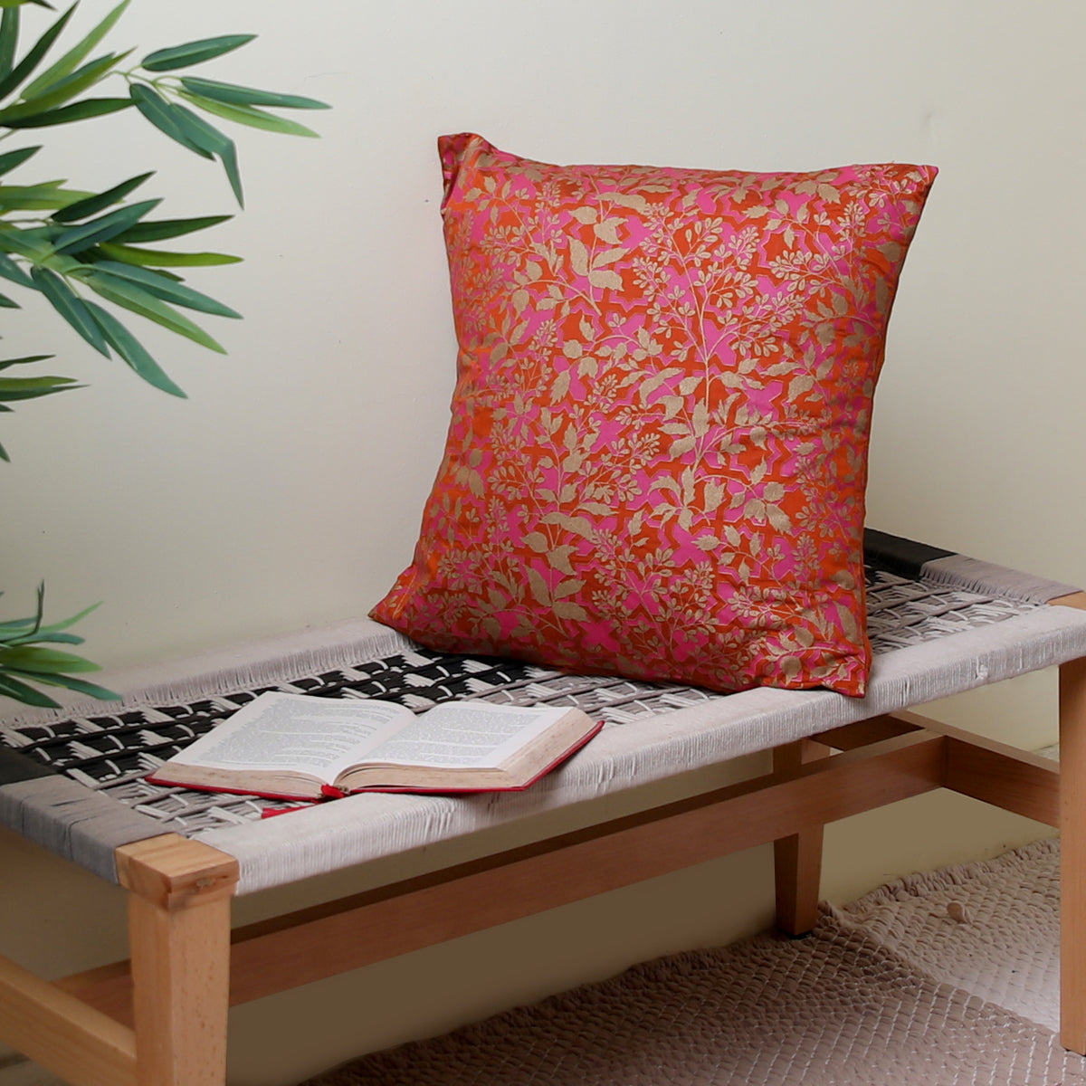 Rust Gold Floral Cushion Cover 18x18