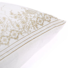 Gold Peacock Cushion Cover White 18x18"