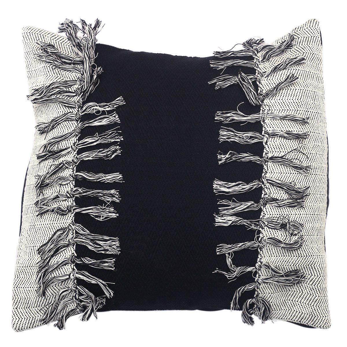 Black Tassles Cushion Cover 16x16"