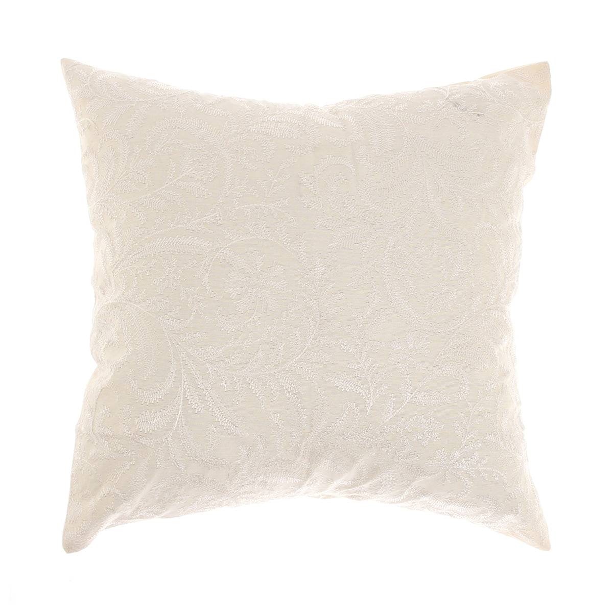 KASHMIRI WHITE EMB CUSHION COVER 18X18"