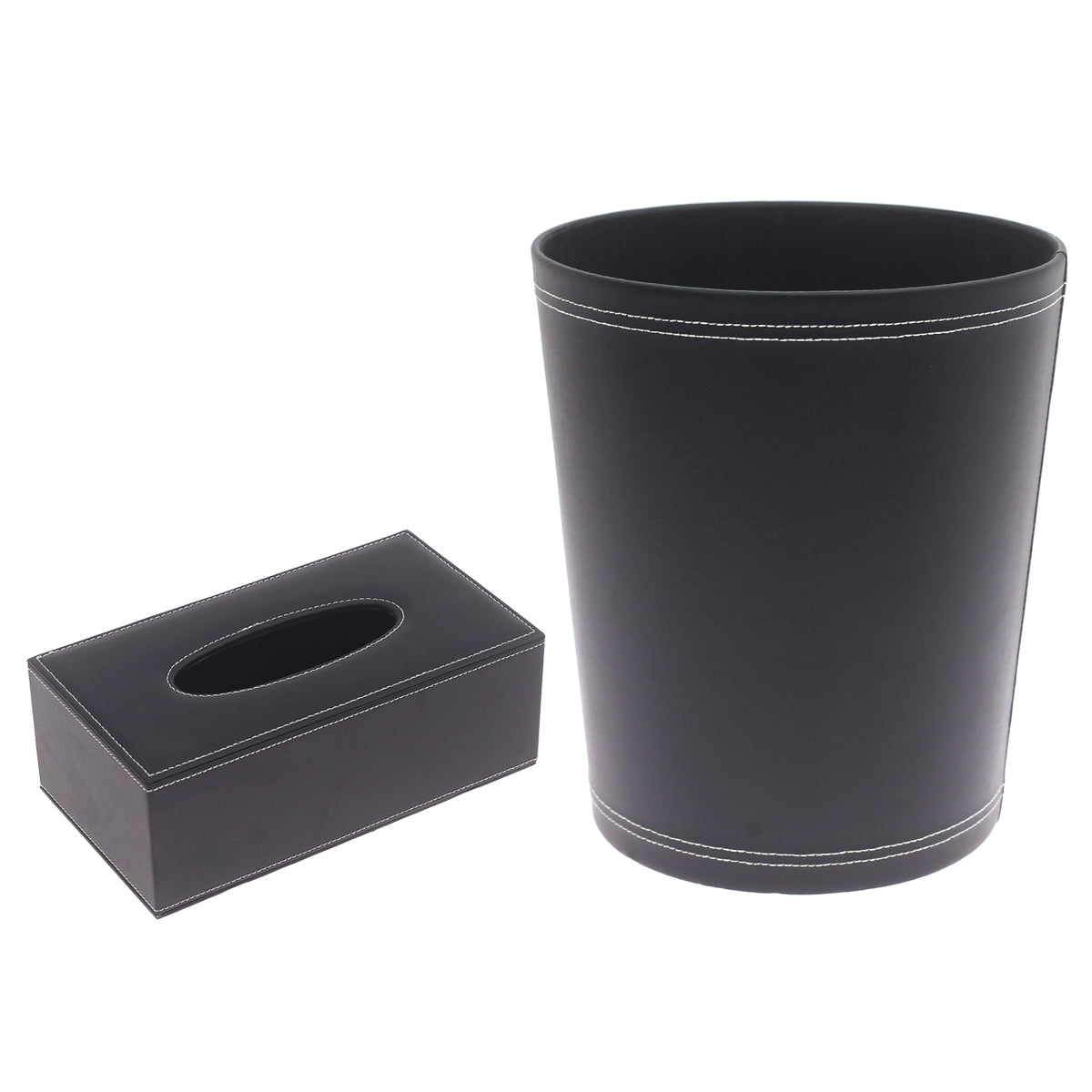 Dustbin With Tissue Box Leather Black